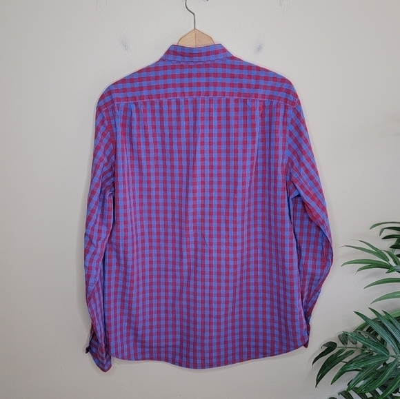 J. Crew Factory | Red Blue Gingham Plaid Button Down Shirt Size Large - Picture 4 of 4